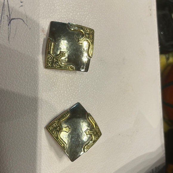 Gold and silver button earrings - Picture 1 of 4